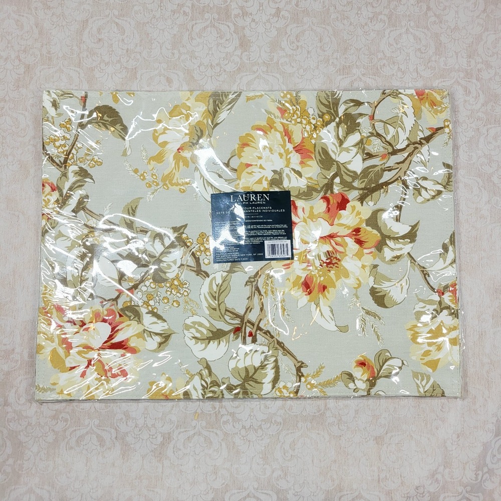 Lauren Ralph Lauren Home Set Of Four Placemats Aria Floral Grey New